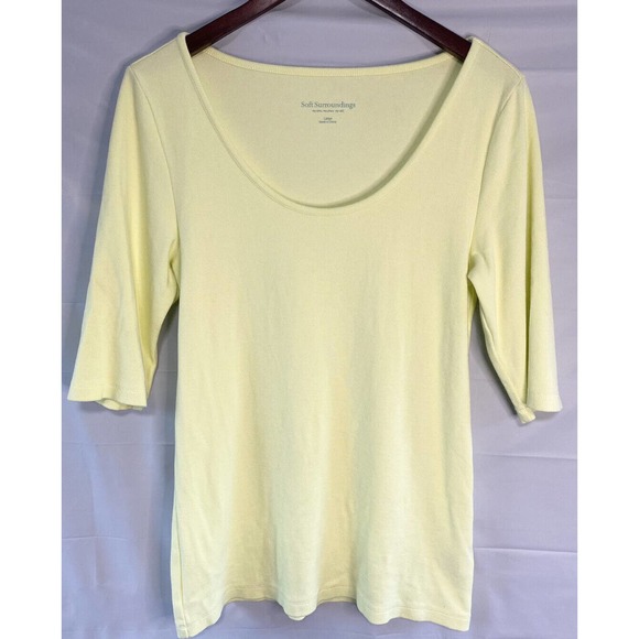 Soft Surroundings Women’s Scoop Neck Short Sleeve Top‎ Stretch Yellow Size Large - Picture 1 of 4